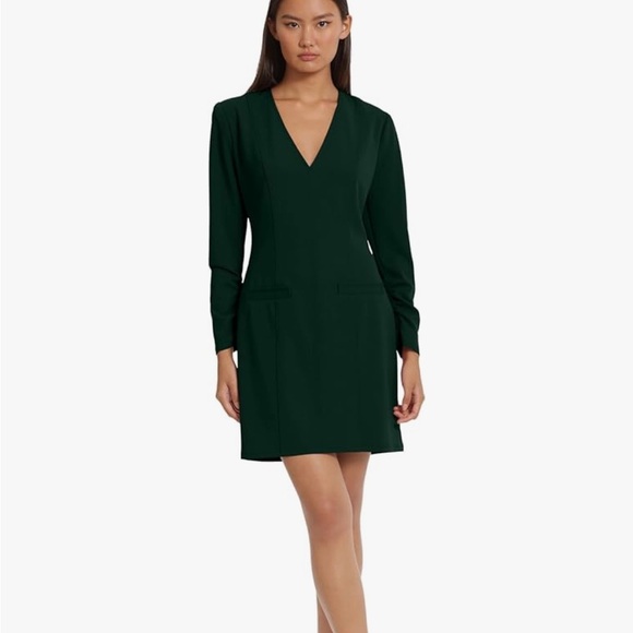 NWT Donna Morgan Deep Green Long Sleeve Midi Dress w/faux pockets size 4 - Picture 3 of 7